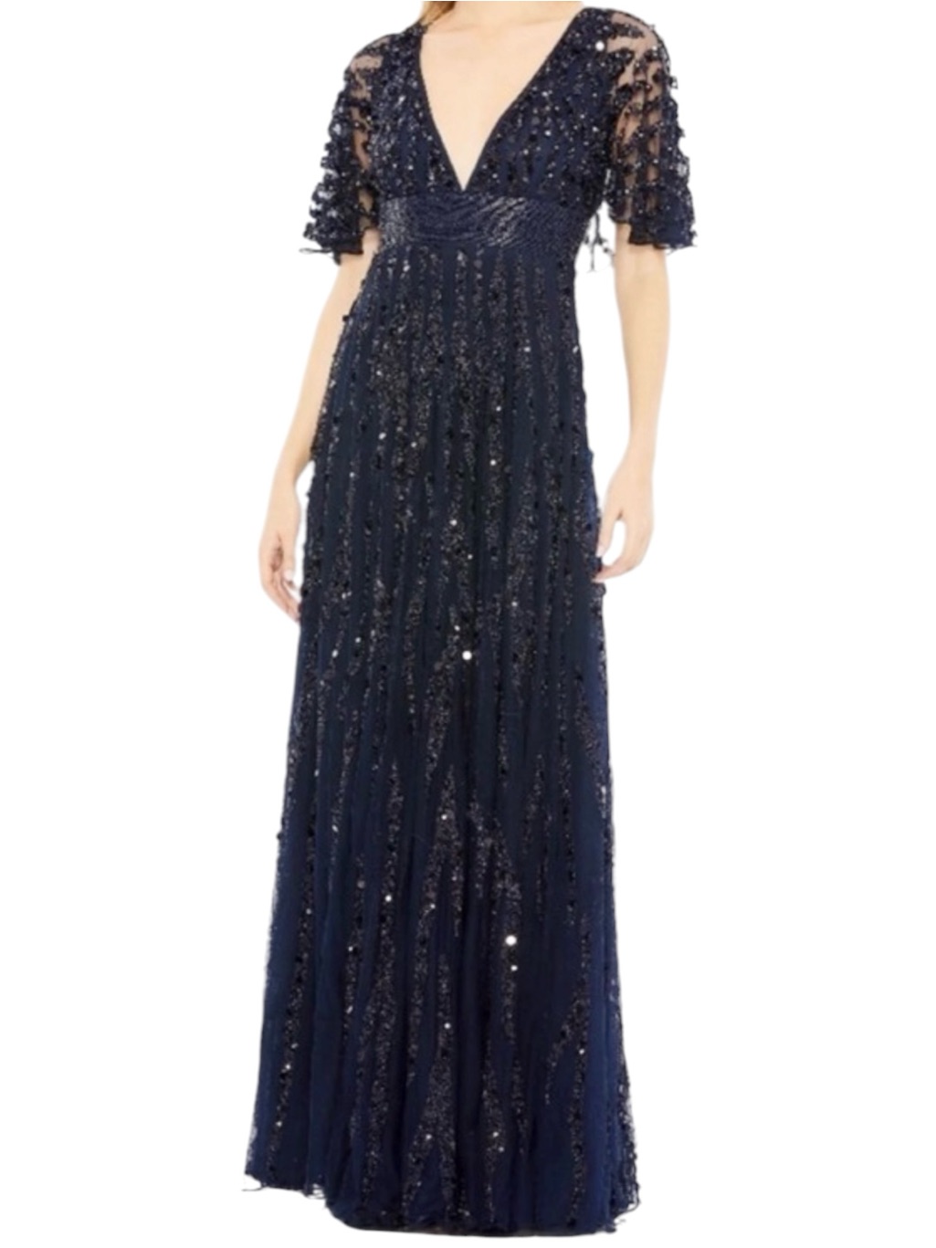 Mac Duggal 93784 Beaded Sequin Column Gown Midnight Navy Blue Nwt Size 12